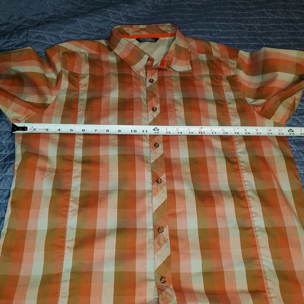 Arc'teryx Plaid Hiking Trail Shirt Side Zips Men's L Orange Pink Outdoor - Picture 7 of 8